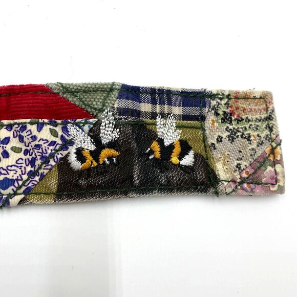 Patchwork Fabric Belt Rustic Bee Embroidery Whimsical - Picture 3 of 11